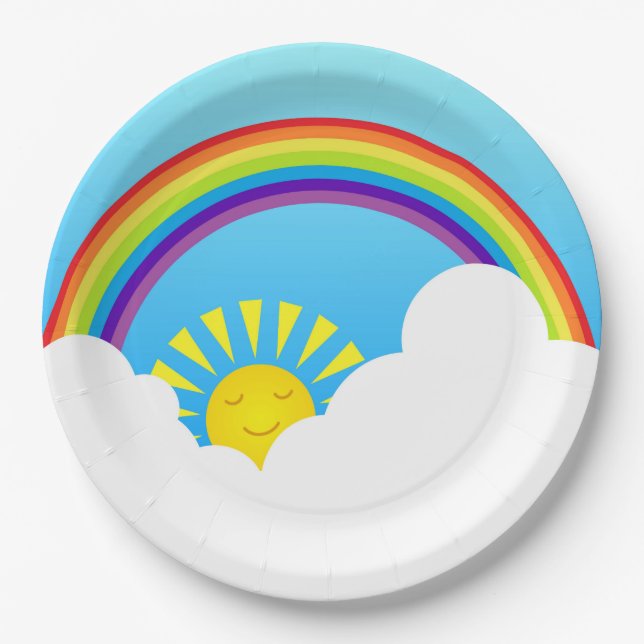 Rainbow sun and clouds paper plate (Front)