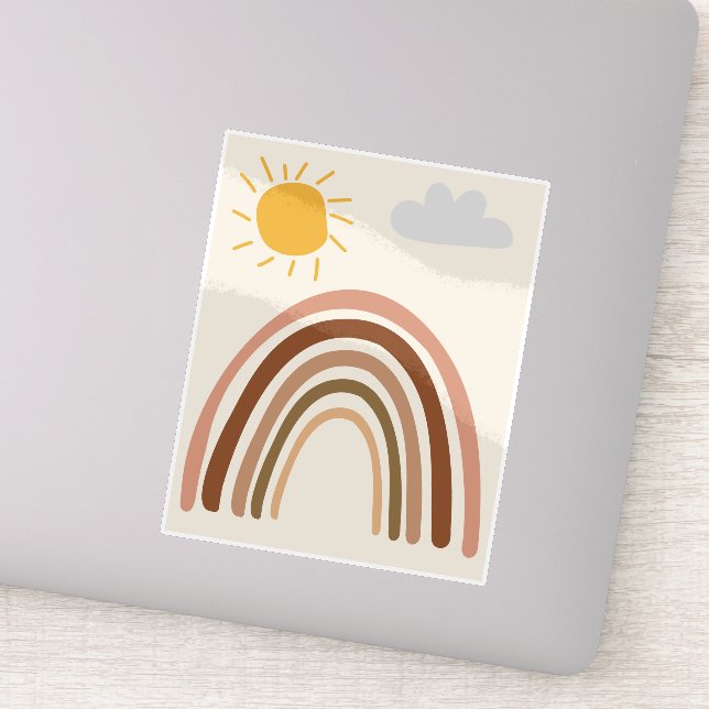 Rainbow Sun Cloud, Kids Drawing, Boho Abstract Art (Detail)