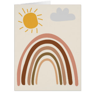 Rainbow Sun Cloud, Kids Drawing, Boho Abstract Art