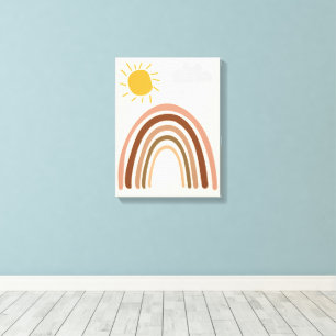 Rainbow Sun Cloud, Kids Drawing, Boho Abstract Art Canvas Print