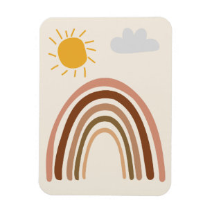 Rainbow Sun Cloud, Kids Drawing, Boho Abstract Art Magnet