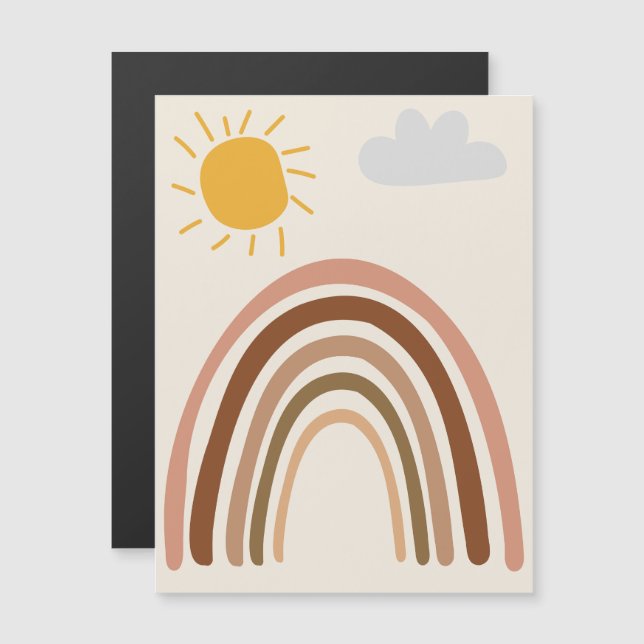 Rainbow Sun Cloud, Kids Drawing, Boho Abstract Art Magnetic Invitation (Front/Back)