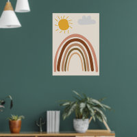 Rainbow Sun Cloud, Kids Drawing, Boho Abstract Art