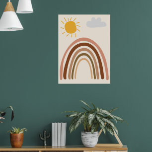 Rainbow Sun Cloud, Kids Drawing, Boho Abstract Art Poster