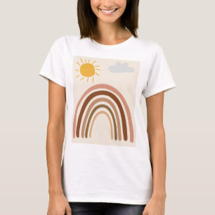 Rainbow Sun Cloud, Kids Drawing, Boho Abstract Art T-Shirt