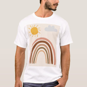 Rainbow Sun Cloud, Kids Drawing, Boho Abstract Art T-Shirt