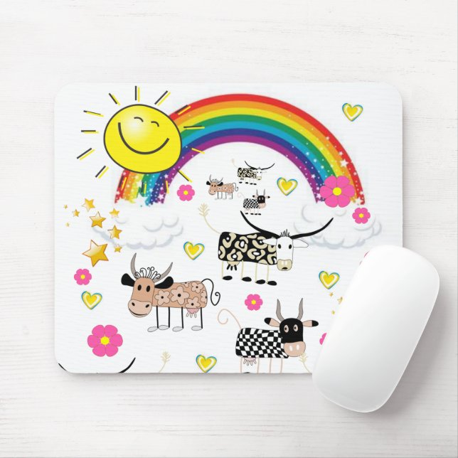 Rainbow Sun Cow Mouse Pad! Mouse Pad (With Mouse)