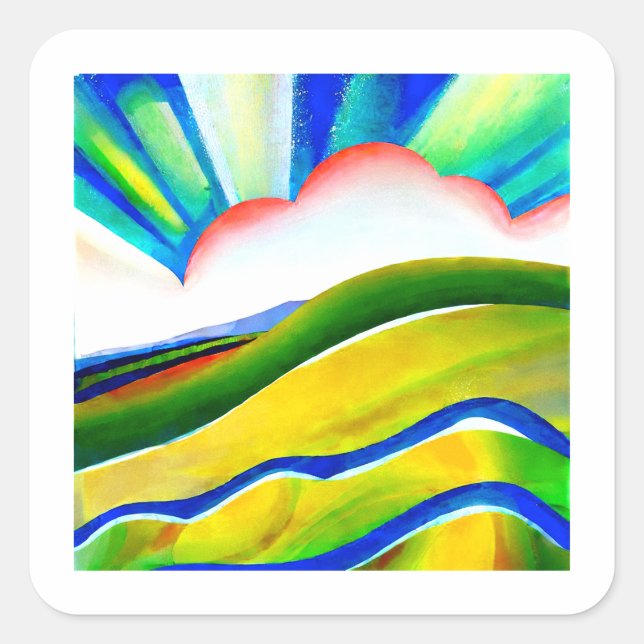 Rainbow Sunburst Landscape Square Sticker (Front)