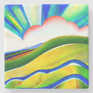 Rainbow Sunburst Landscape Stone Coaster