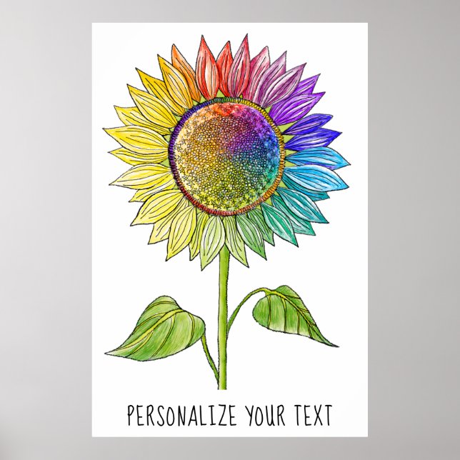  Rainbow Sunflower Art Colourful Summer Cute Flora Poster (Front)