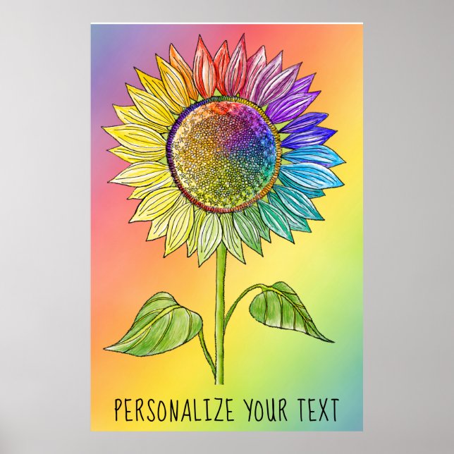 Rainbow Sunflower Art Colourful Summer Floral Prid Poster (Front)