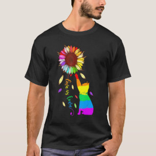 Rainbow Sunflower Cat Love Is Love LGBT Gay Lesbia T-Shirt