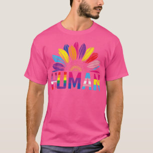Rainbow Sunflower, LGBTQIA+ Human, Equality Flag P T-Shirt