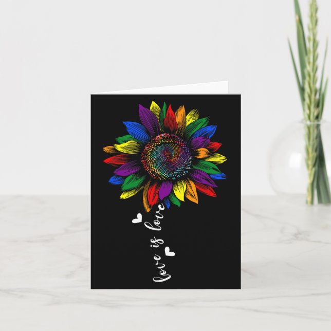 Rainbow Sunflower Love Is Love Lgbt Gay Lesbian Pr Card (Front)
