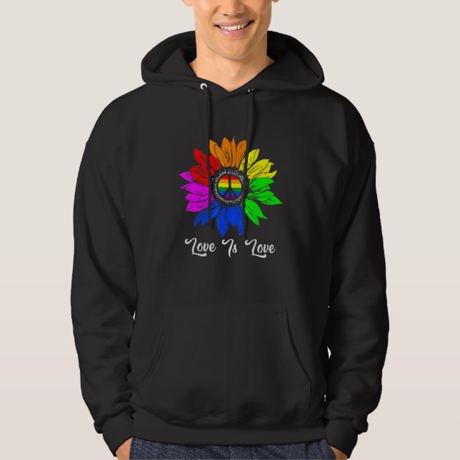 Rainbow Sunflower Love Is Love Lgbt Gay Lesbian Pr Hoodie (Front)