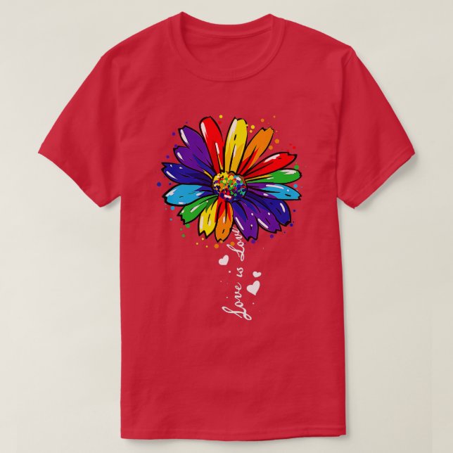Rainbow Sunflower Love Is Love LGBT Gay Lesbian Pr T-Shirt (Design Front)