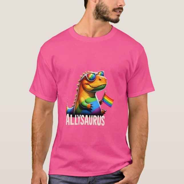 Rainbow Sunglasses Ally Dinosaur Allysaurus Pride  T-Shirt (Front)
