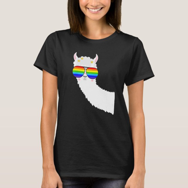 Rainbow Sunglasses LGBTQ Llama Alpaca Boy Girl Kid T-Shirt (Front)
