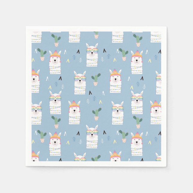 Rainbow Sunglasses Llama Pattern Napkin (Front)