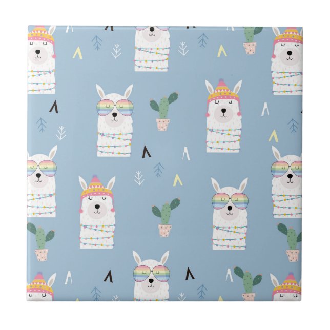 Rainbow Sunglasses Llama Pattern Tile (Front)