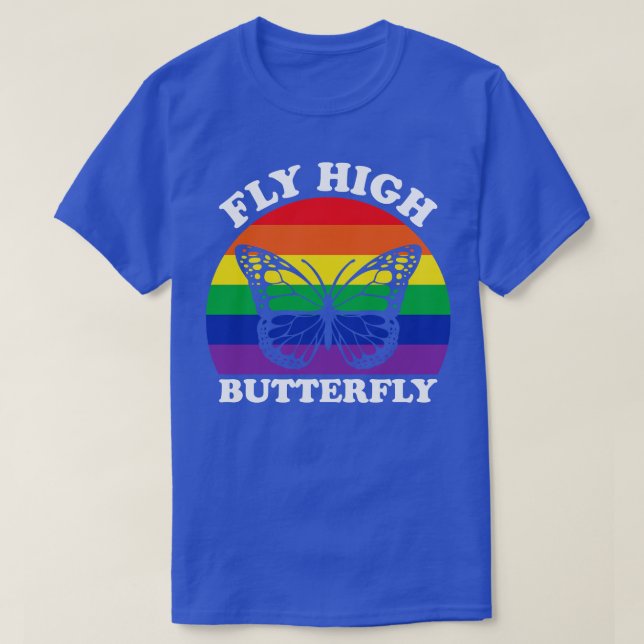 Rainbow Sunset Fly High Butterfly T-Shirt (Design Front)