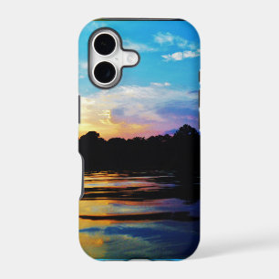 Rainbow sunset on mountain Lake