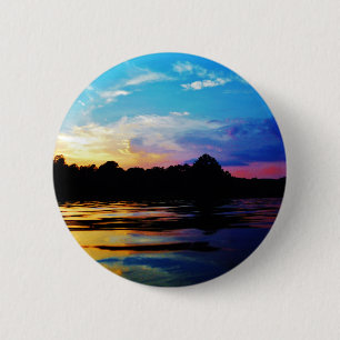 Rainbow sunset on mountain Lake 6 Cm Round Badge