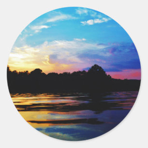 Rainbow sunset on mountain Lake Classic Round Sticker