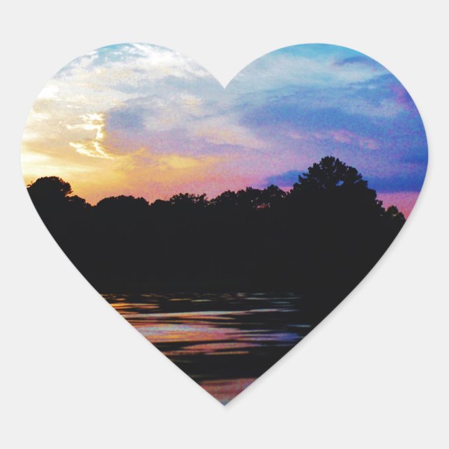 Rainbow sunset on mountain Lake Heart Sticker (Front)