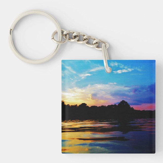 Rainbow sunset on mountain Lake Key Ring (Front)