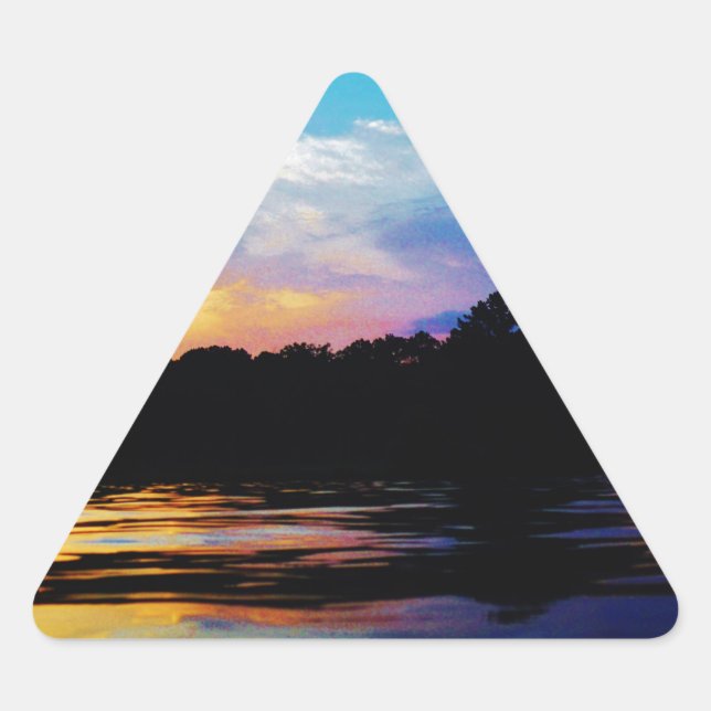 Rainbow sunset on mountain Lake Triangle Sticker (Front)