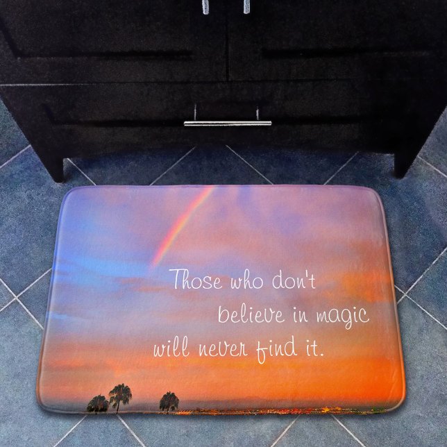 Rainbow Sunset Photo Believe in Magic Quote Script Bath Mat (Creator Uploaded)