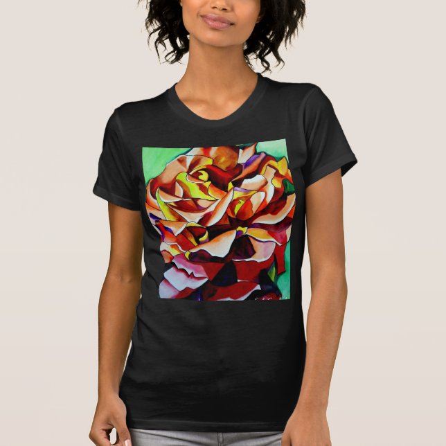 Rainbow Sunset Rose watercolor original art T-Shirt (Front)