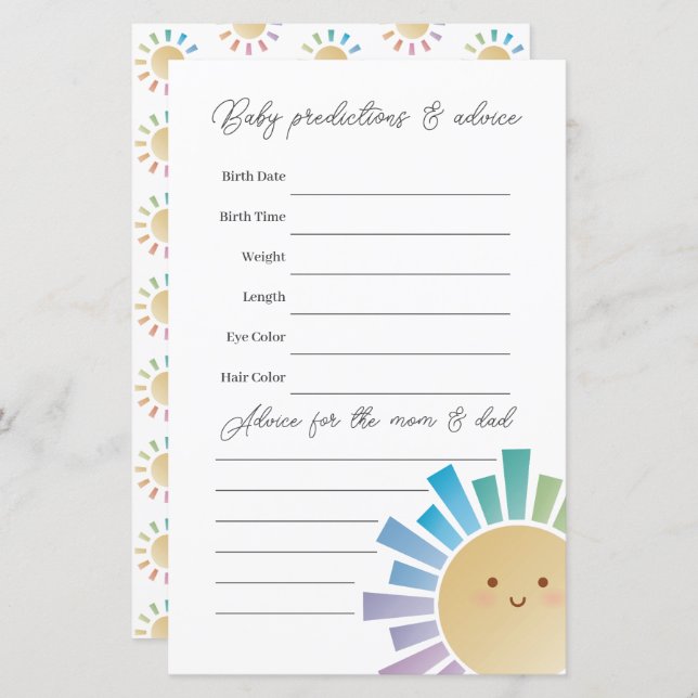 Rainbow Sunshine Baby Shower Guessing Game (Front/Back)