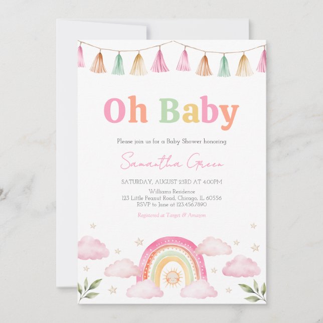 Rainbow Sunshine Baby Shower Invitation (Front)