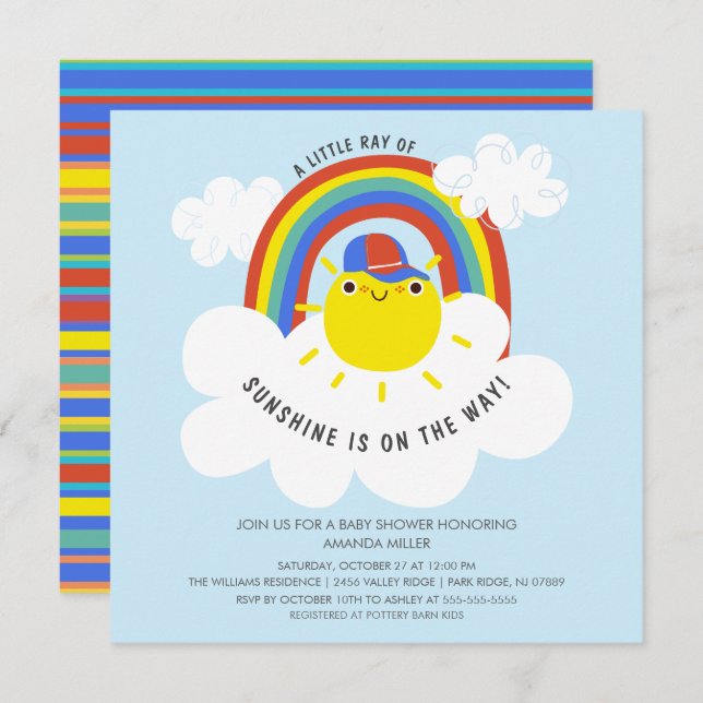Rainbow Sunshine Boys Baby Shower Invitation (Front/Back)
