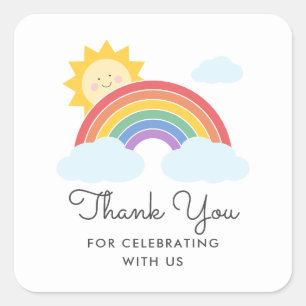 Rainbow Sunshine Favour Thank You Square Sticker