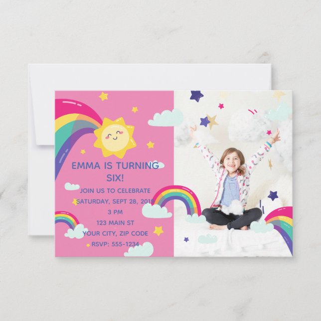 Rainbow Sunshine Fun Birthday Invitation (Front)