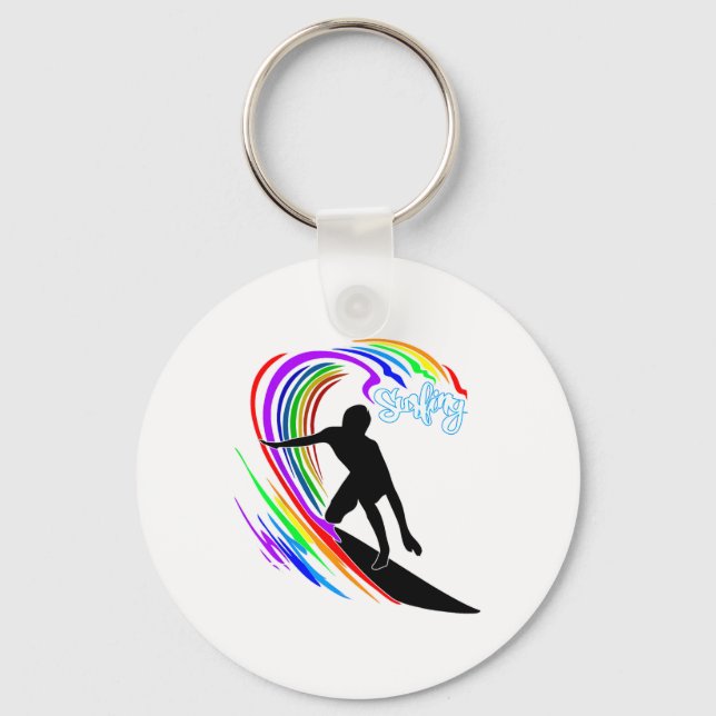 Rainbow Surfing  Key Ring (Front)