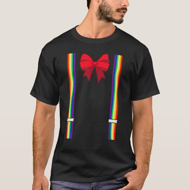 Rainbow Suspenders And Red Bowtie T-Shirt (Front)