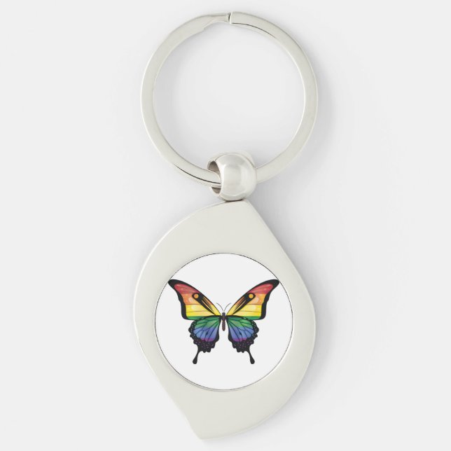 Rainbow Swallowtail Butterfly Flag Key Ring (Front)