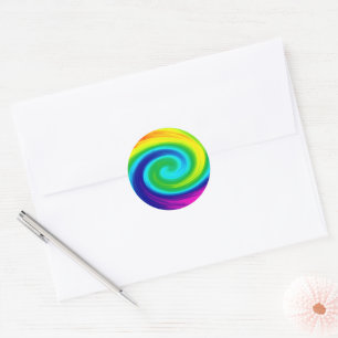 Rainbow Swirl Abstract Art Design Classic Round Sticker