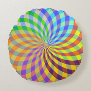 Rainbow Swirl Abstract Round Cushion
