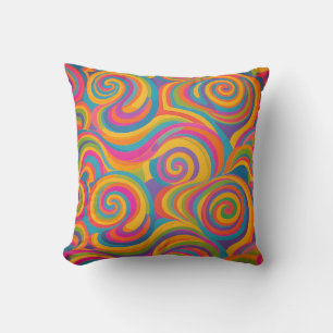 Rainbow Swirl Abstract Vibrant Energy Cushion