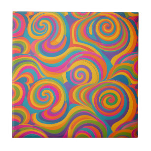 Rainbow Swirl Abstract Vibrant Energy Tile