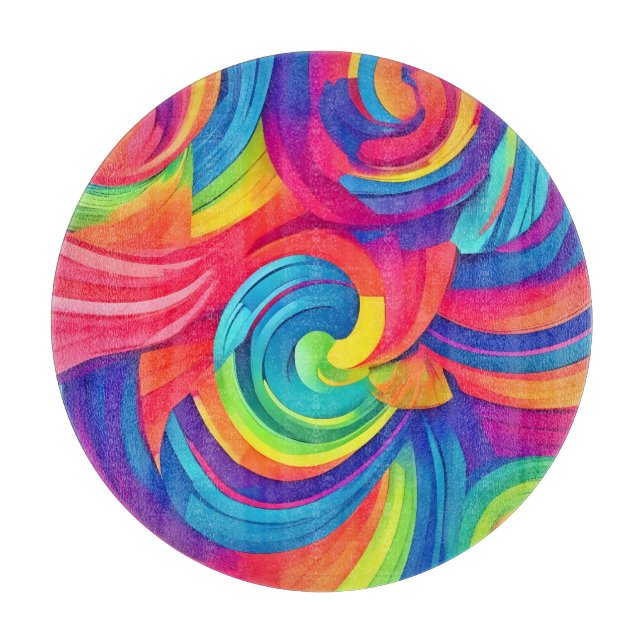 Rainbow Swirl Chaos Design Cutting Board (Front)