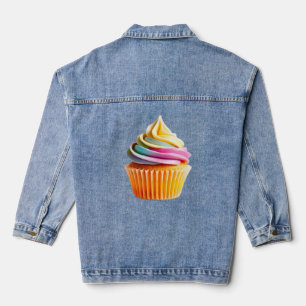 Rainbow Swirl Cupcake with Colorful Wrapper Denim Jacket