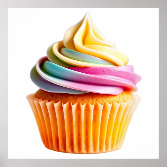 Rainbow Swirl Cupcake with Colorful Wrapper Poster (Front)