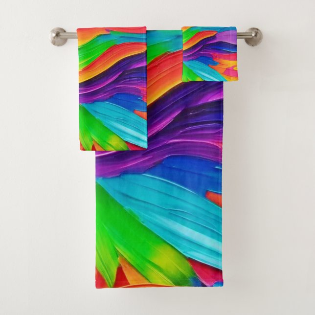 Rainbow Swirl Painting Bath Towel Set (Insitu)
