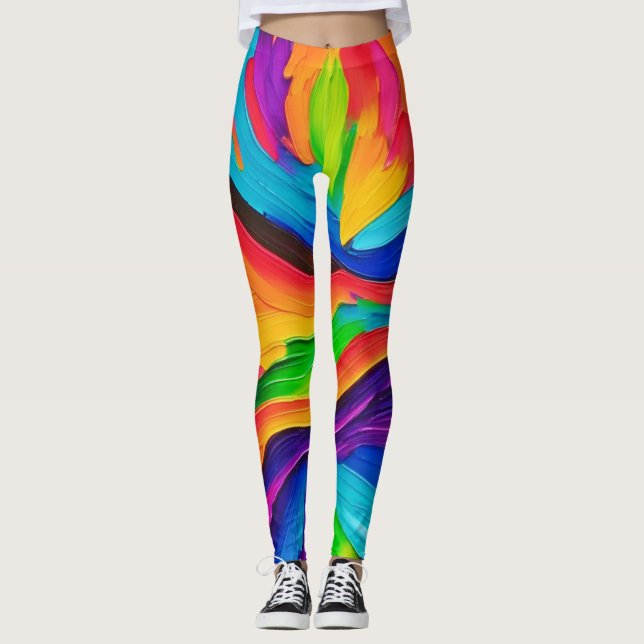 Rainbow Swirl Painting Leggings (Front)